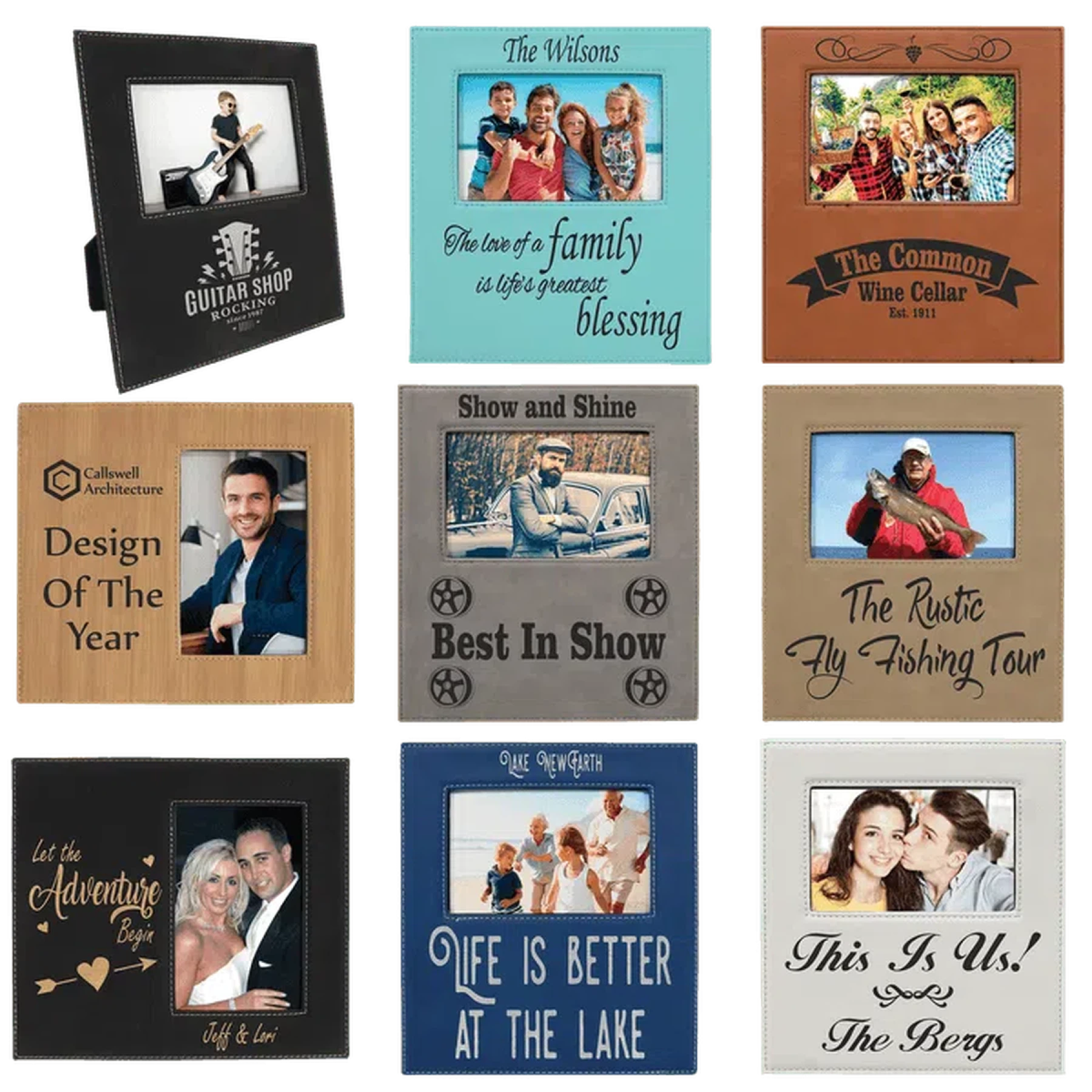 Picture Frames with Wide Personalization Area in Leatherette Colors 4" x 6" / Blue/Silver