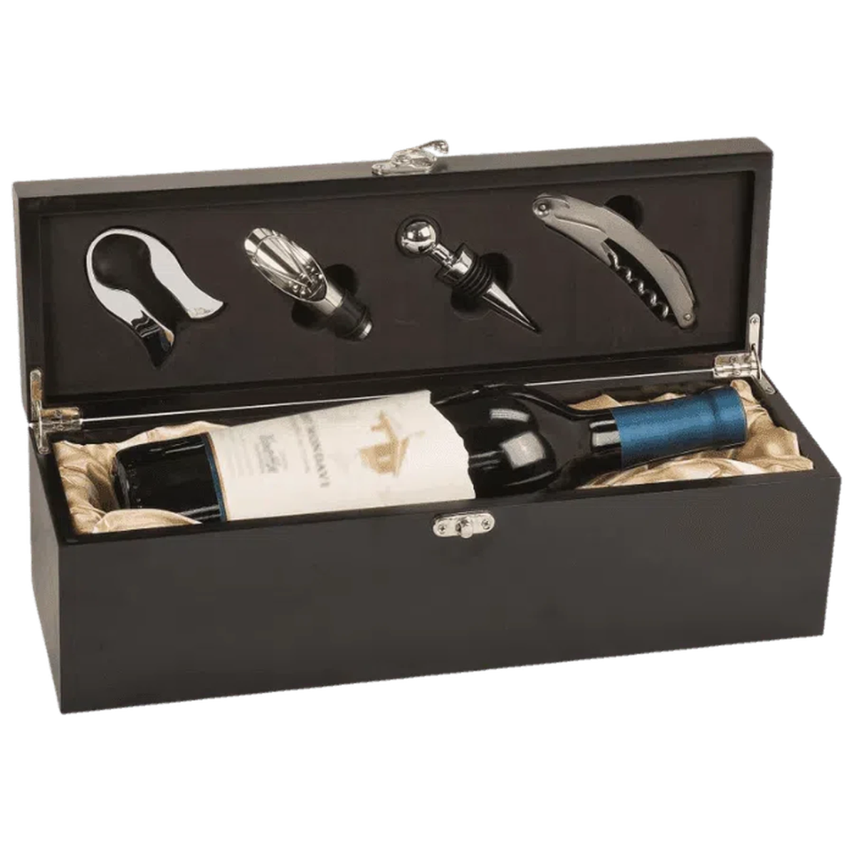 Leatherette Premium Matte Black Wine Box with Tools - LightForce Laser Engraving, LLC