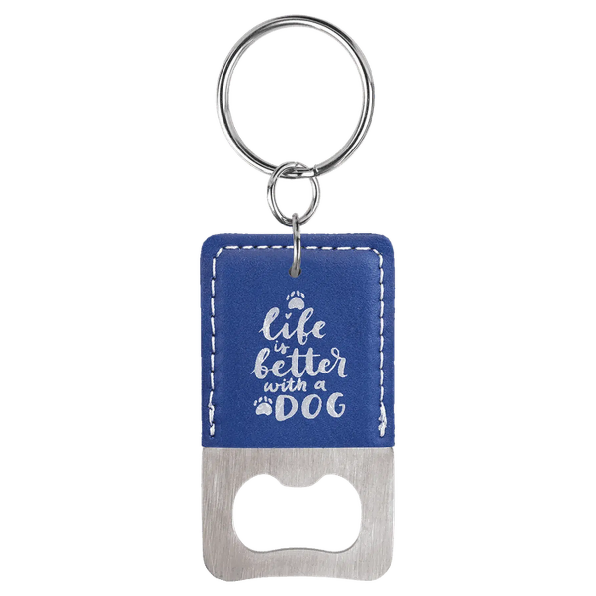 Leatherette Rectangle Bottle Opener with Keychain - LightForce Laser Engraving, LLC