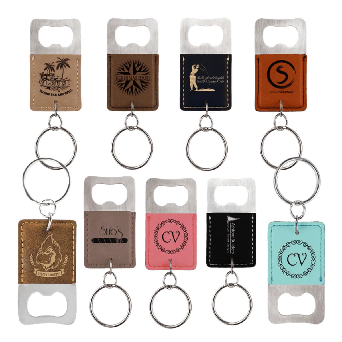 Leatherette Rectangle Bottle Opener with Keychain - LightForce Laser Engraving, LLC