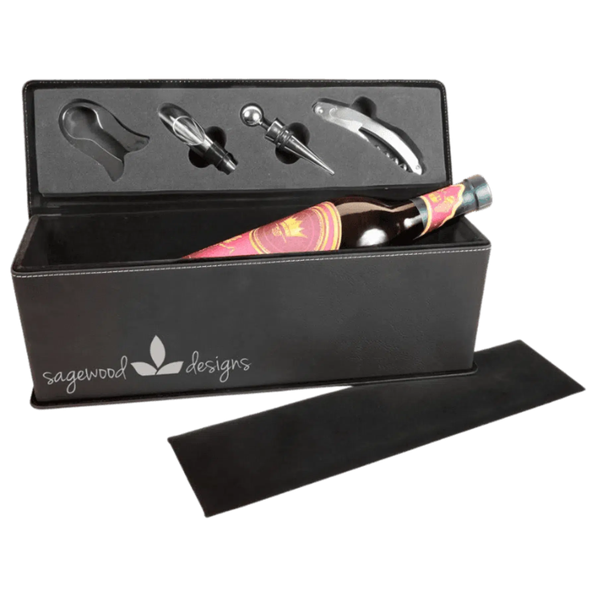 Leatherette Single Wine Box with Tools (Various Colors) - LightForce Laser Engraving, LLC