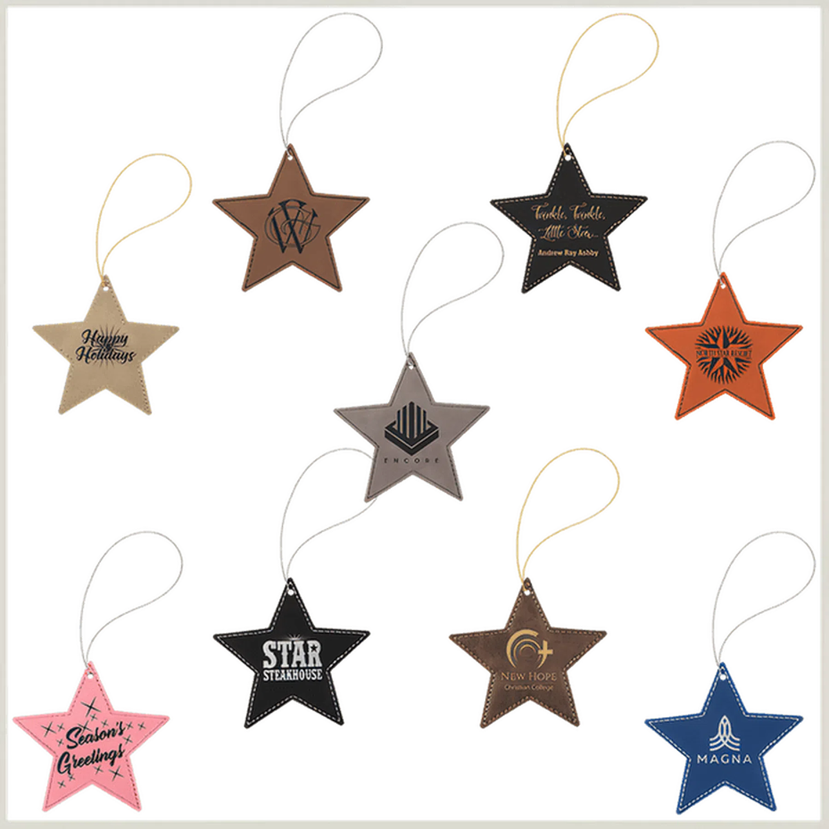 Leatherette Star Ornament (Various Colors) - LightForce Laser Engraving, LLC