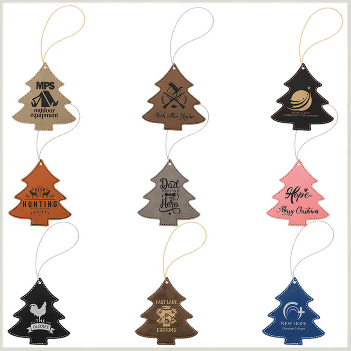 Leatherette Tree Ornament (Various Colors) - LightForce Laser Engraving, LLC