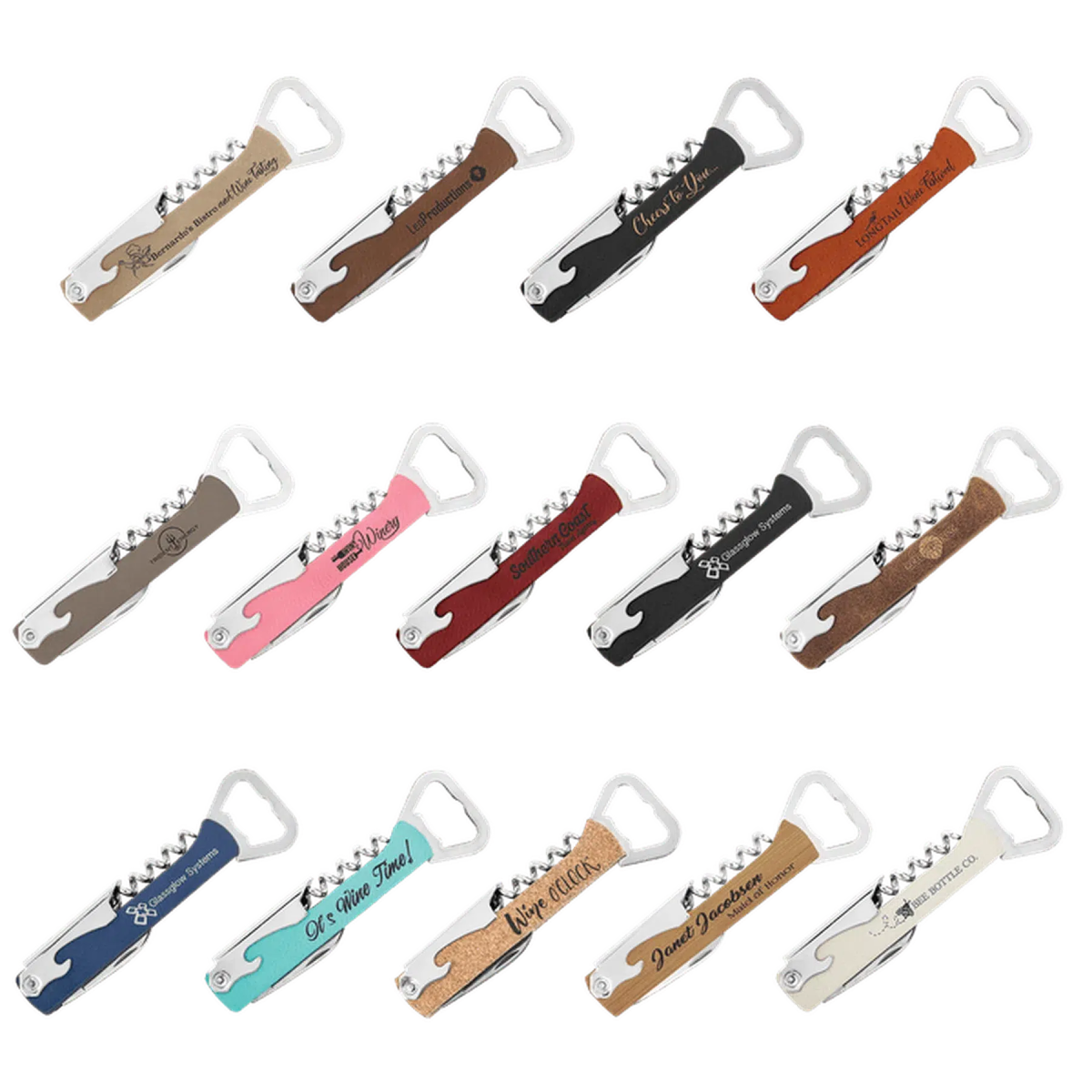 Leatherette Wine Bottle Opener (Various Colors) - LightForce Laser Engraving, LLC