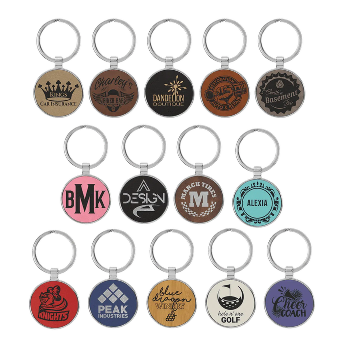 Leatherette/Metal Round Keychain (Various Colors) - LightForce Laser Engraving, LLC