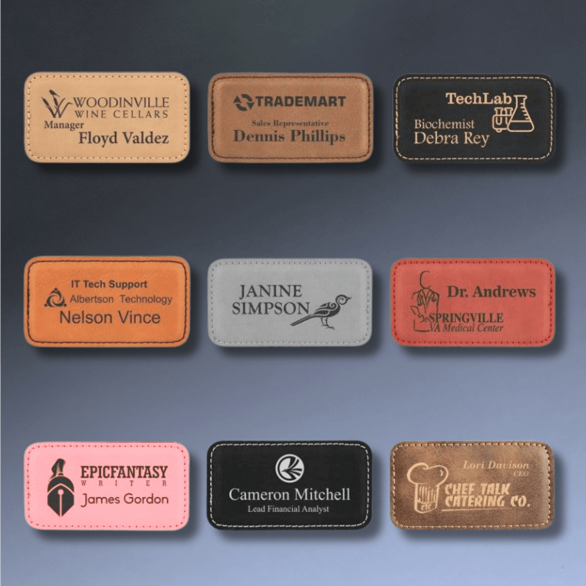 Magnetic Name Badges - Leatherette - Black/Gold