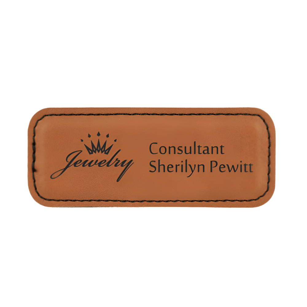 Magnetic Name Badges - Leatherette - Rawhide/Black