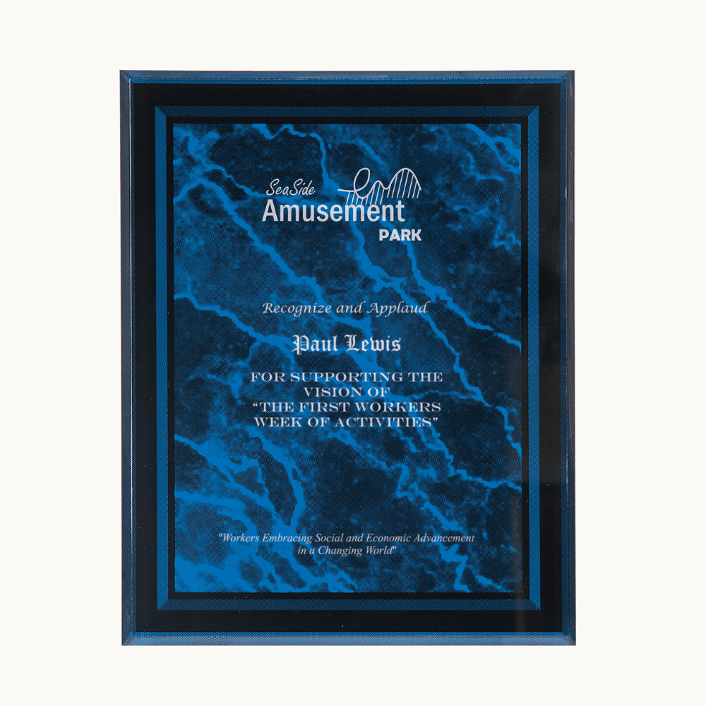 Marble Acrylic Award Plaque with Clear Bordered Frame - Blue Marble