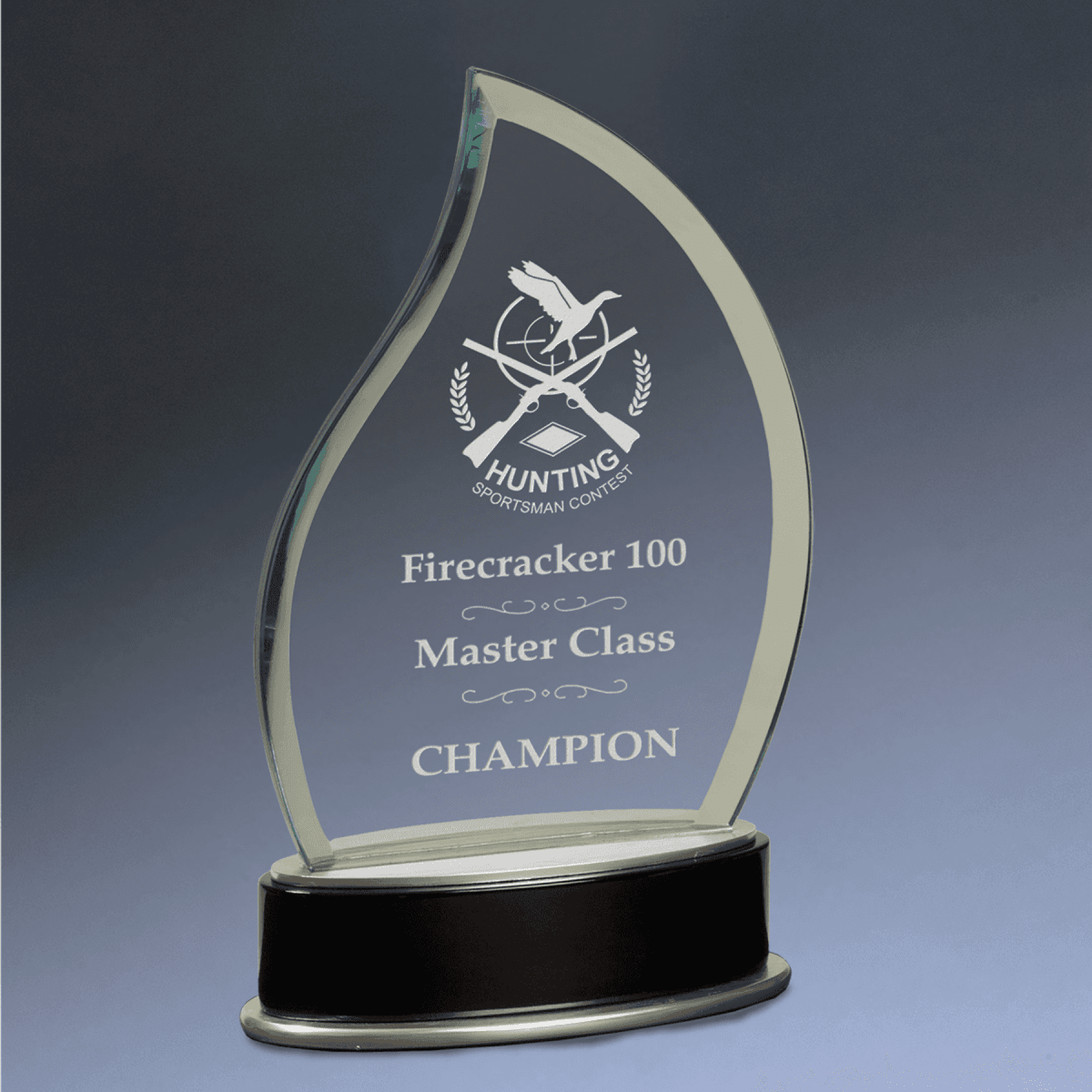 Metro Glass Awards – Jade Glass on Black Piano Finish Base - Flame