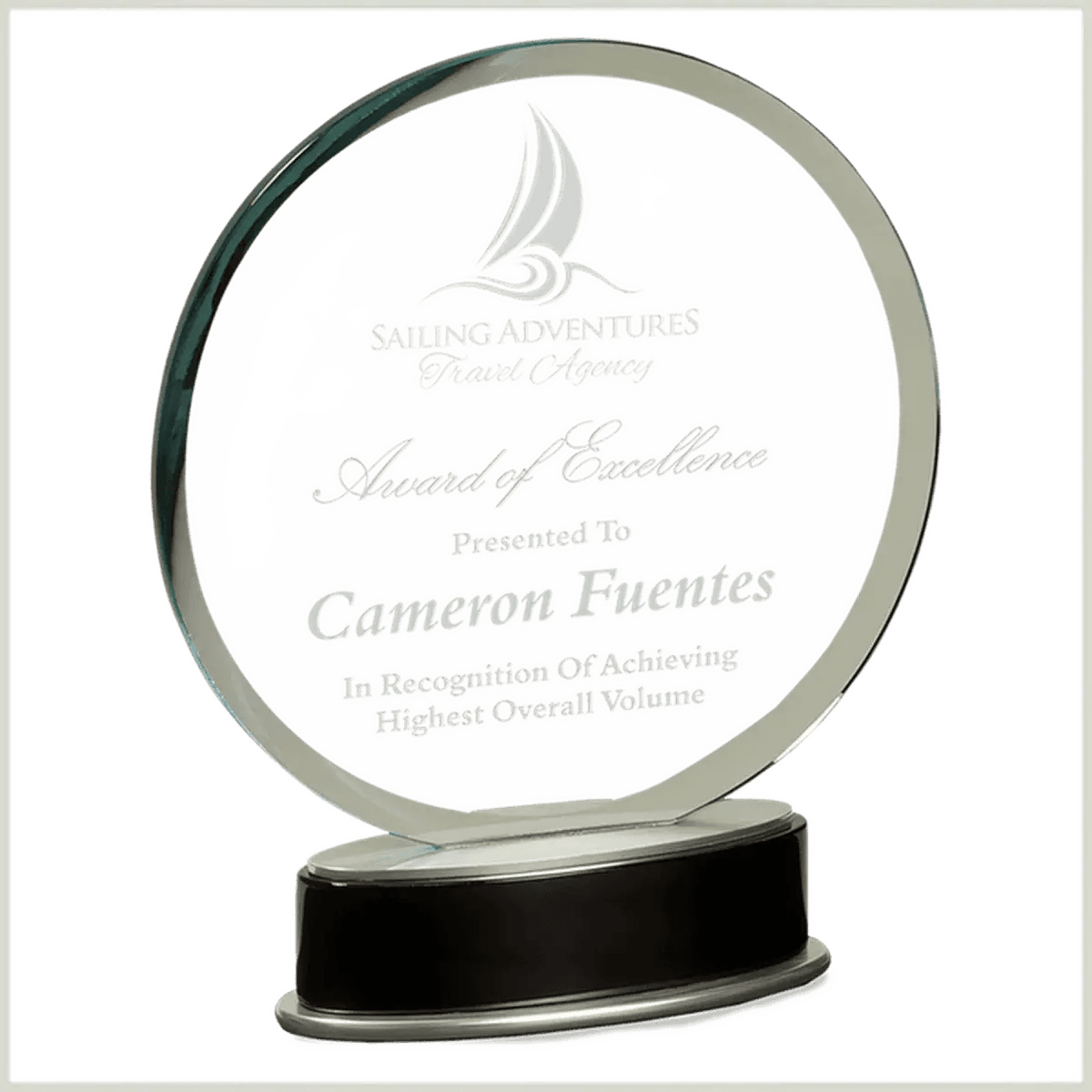 Metro Glass Awards – Jade Glass on Black Piano Finish Base - Fan