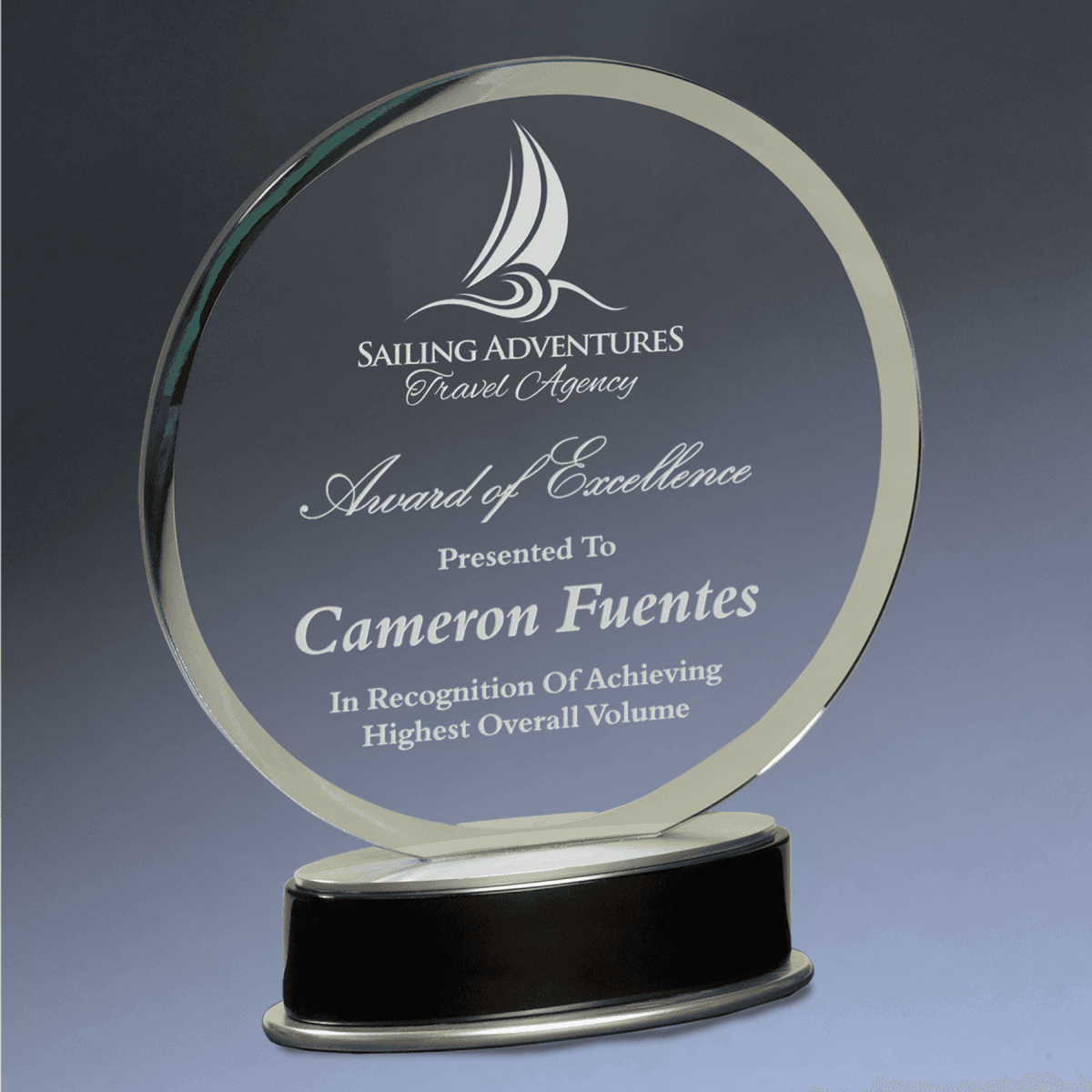 Metro Glass Awards – Jade Glass on Black Piano Finish Base - Round