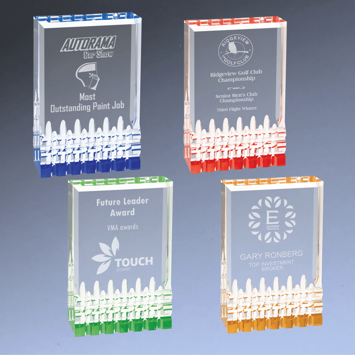 Mirage Acrylic Awards in Four Reflective Colors - Blue