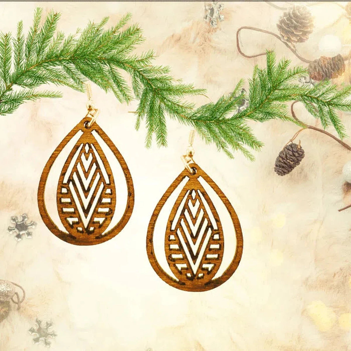 Natural Birch Geometric Tear - Drop Earrings (Hand - Made) Various Styles - LightForce Laser Engraving, LLC