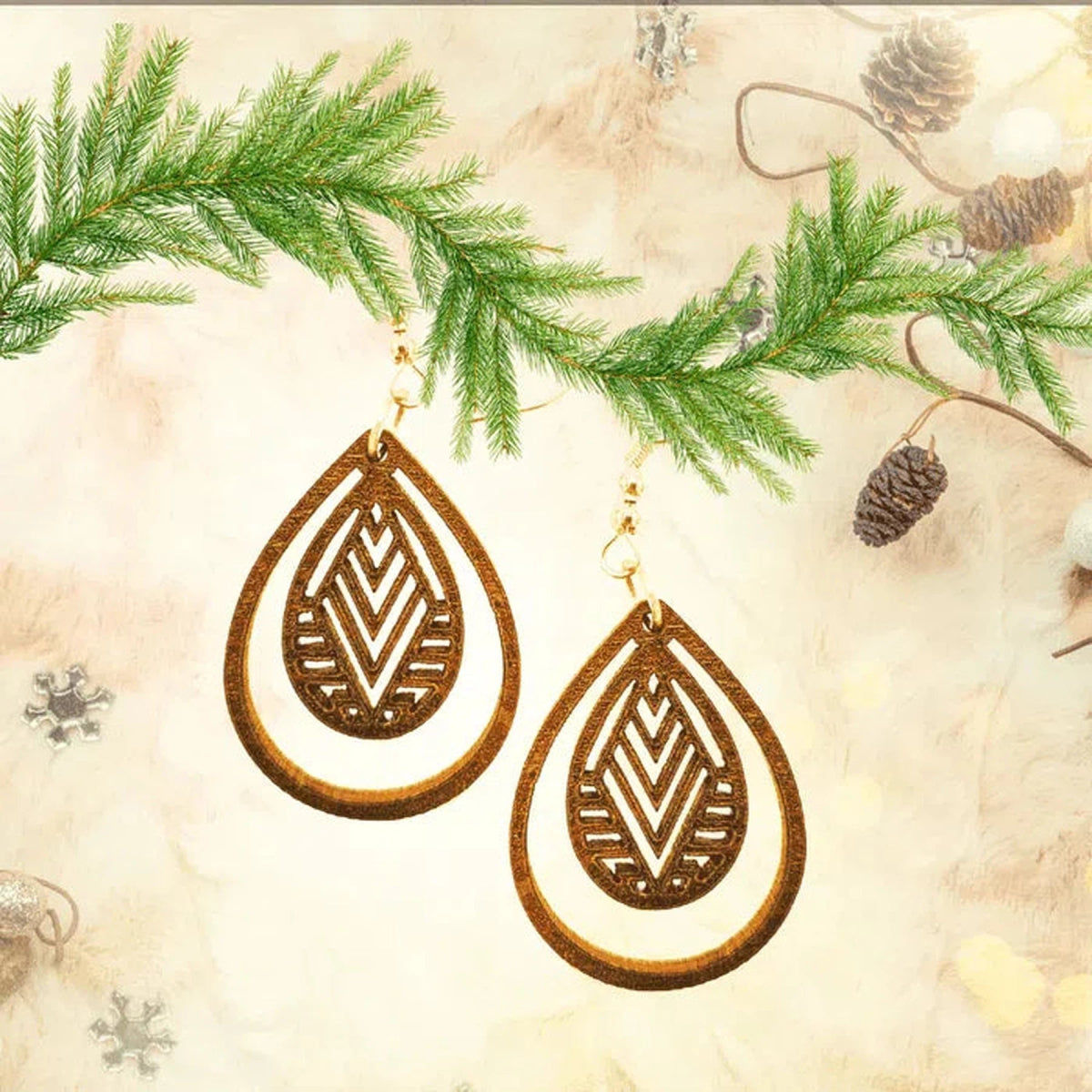 Natural Birch Geometric Tear - Drop Earrings (Hand - Made) Various Styles - LightForce Laser Engraving, LLC