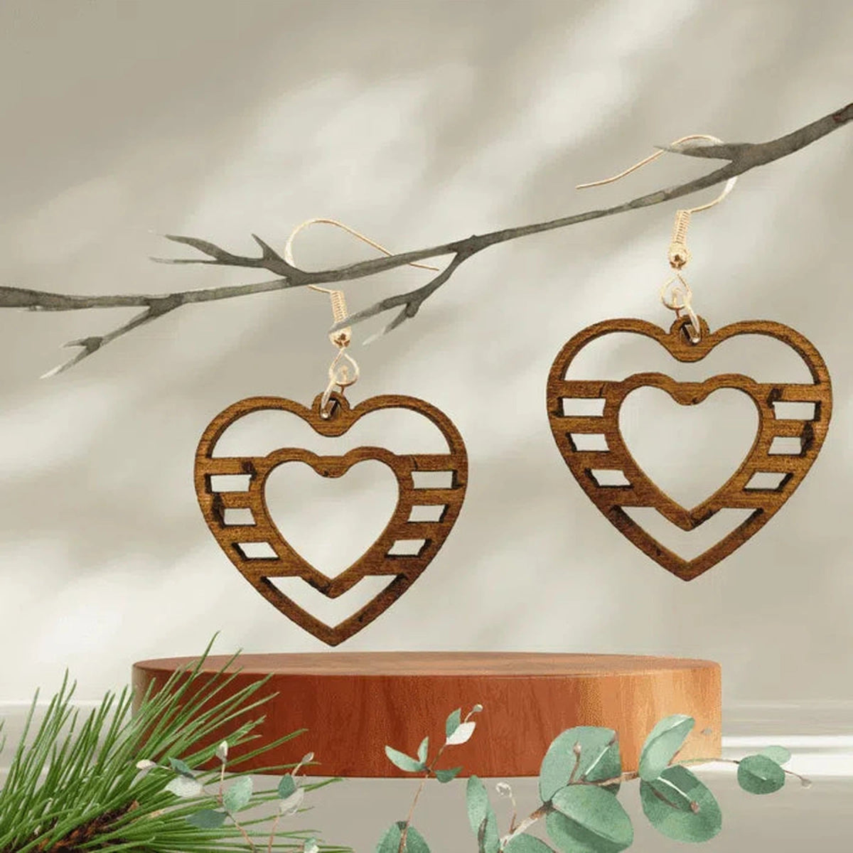 Natural Birch Heart - Shaped Earrings (Hand - Made) Various Styles - LightForce Laser Engraving, LLC