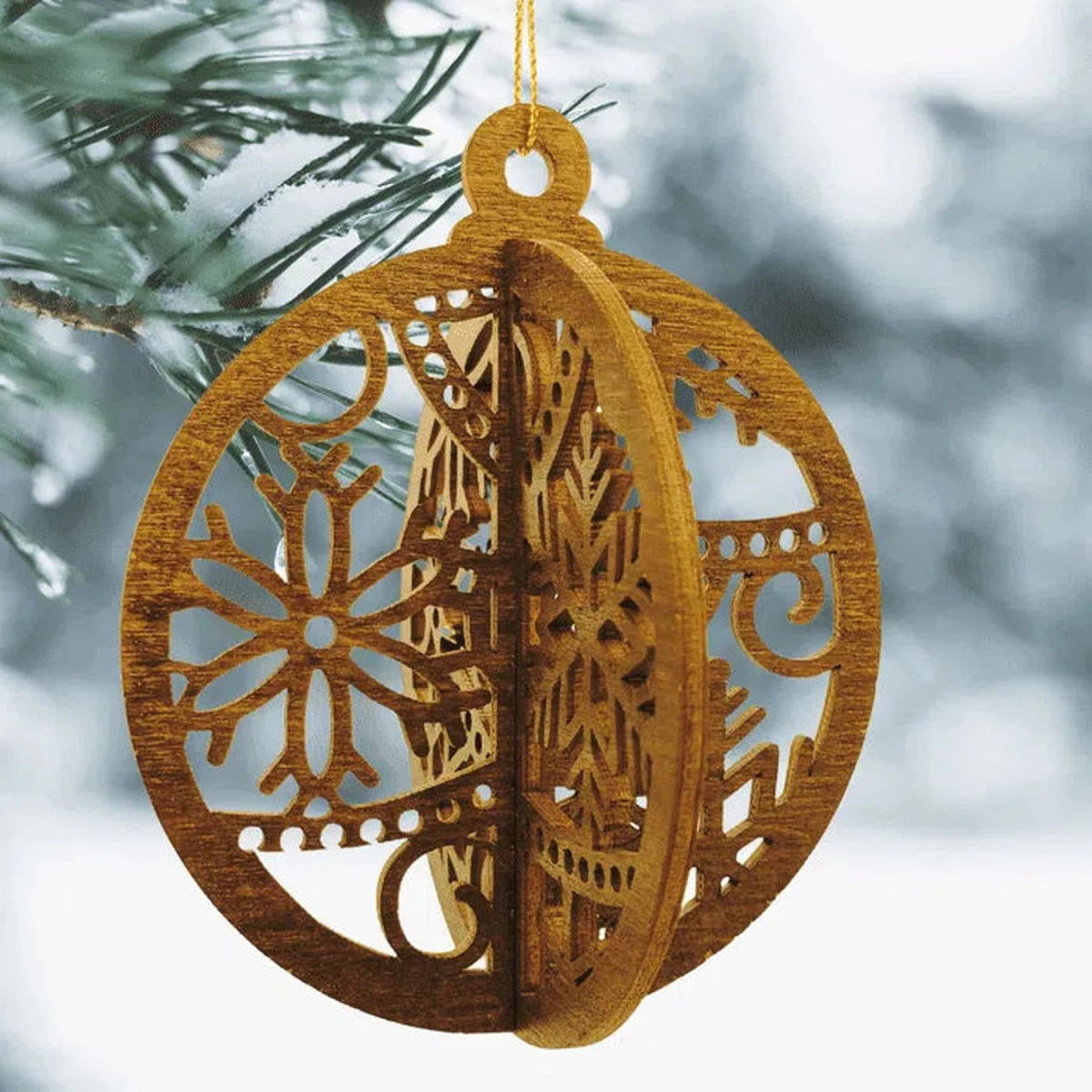 Natural Birch Interlocking 3 - D Round Ornaments - LightForce Laser Engraving, LLC