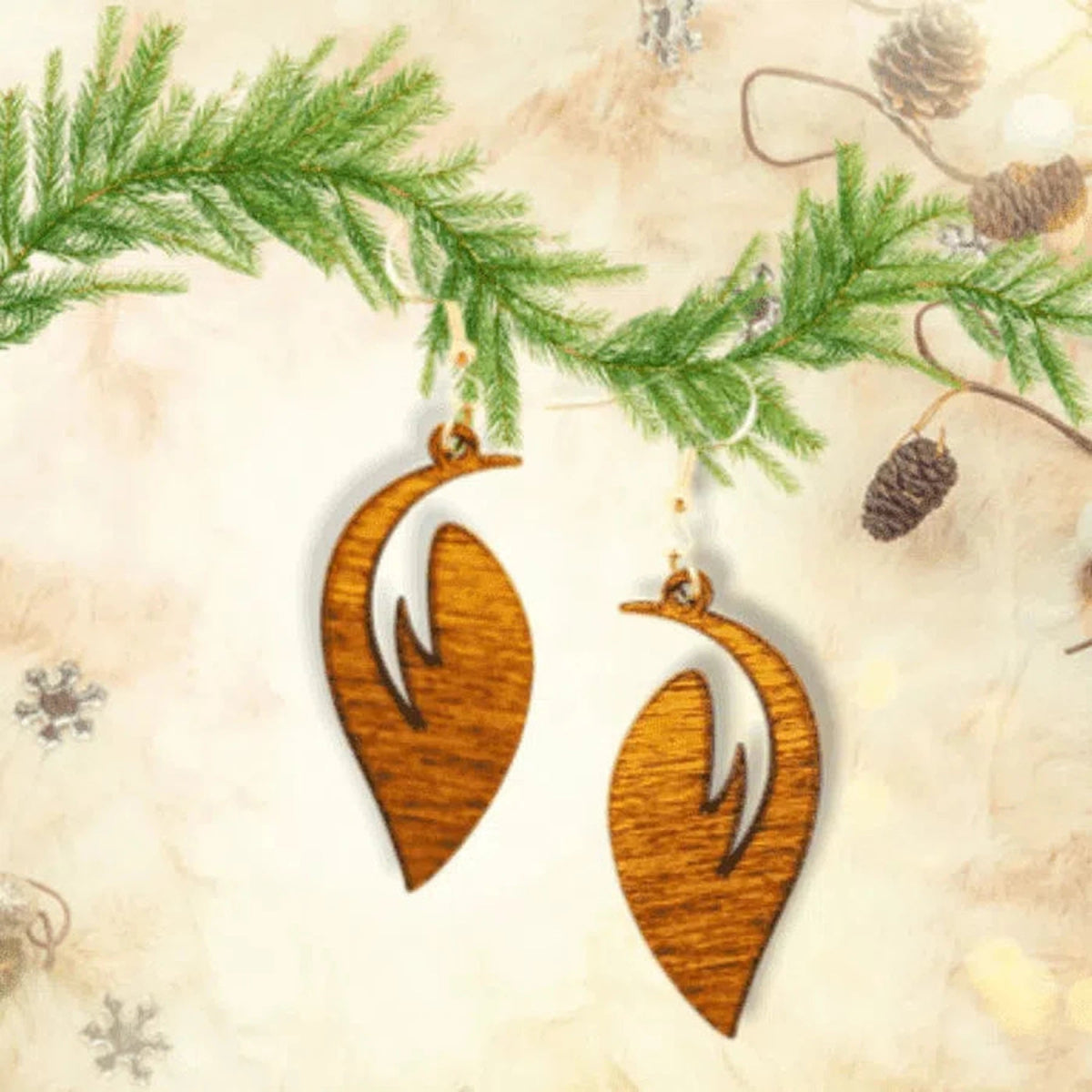 Natural Birch Leaf Earrings (Hand - Made) Various Styles - LightForce Laser Engraving, LLC