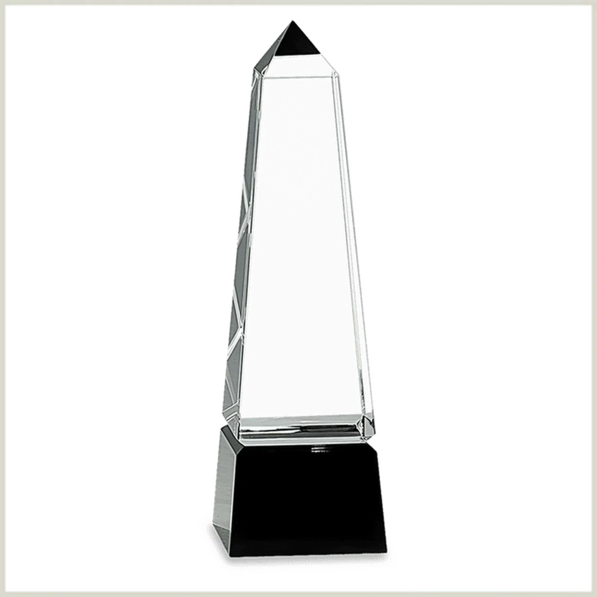 Obelisk Crystal on Black Pedestal Base - LightForce Laser Engraving, LLC