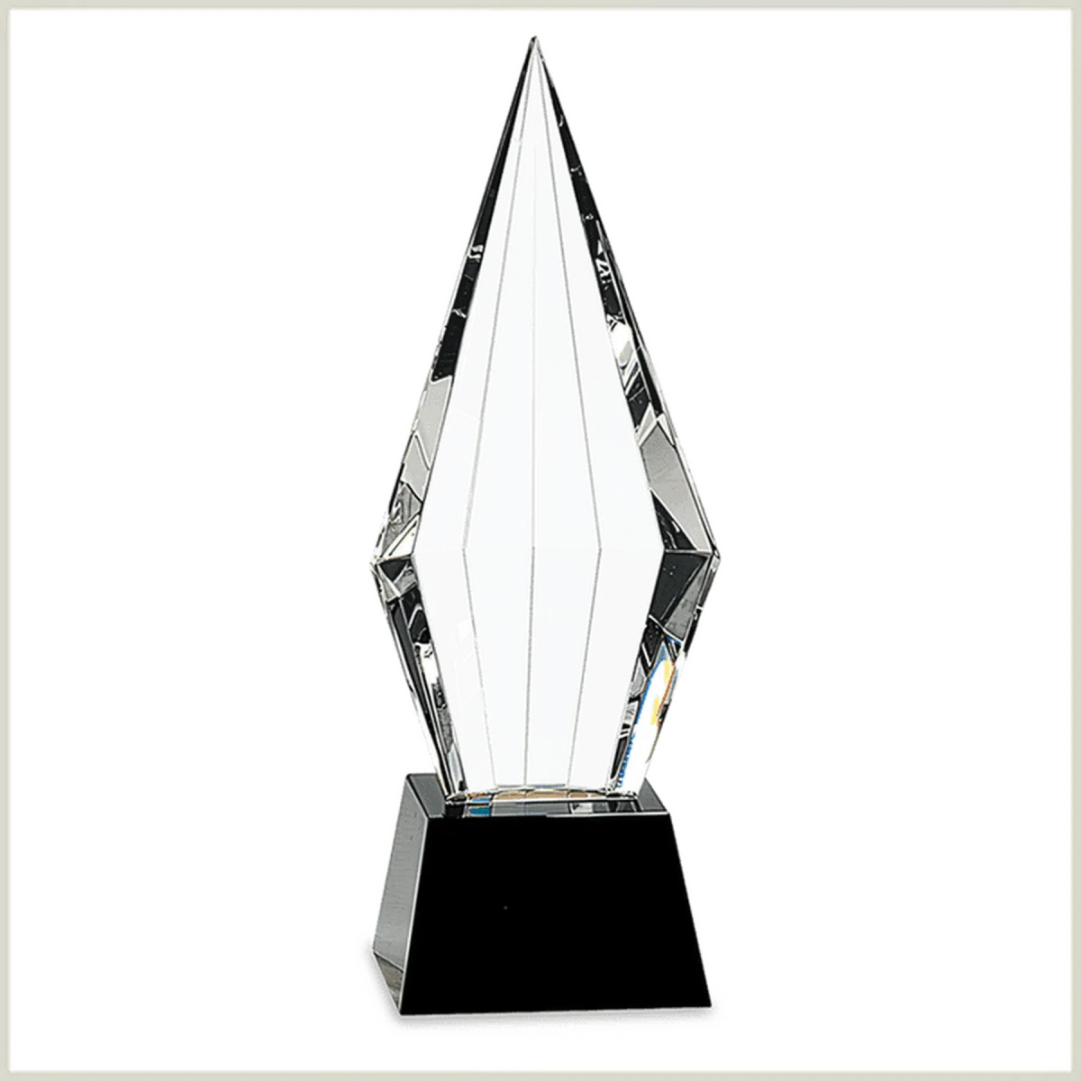 Obelisk Facet Crystal on Black Pedestal Base - LightForce Laser Engraving, LLC