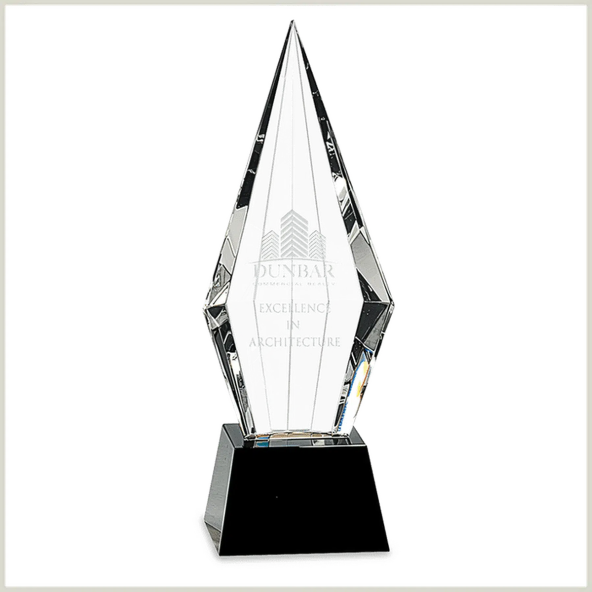 Obelisk Facet Crystal on Black Pedestal Base - LightForce Laser Engraving, LLC