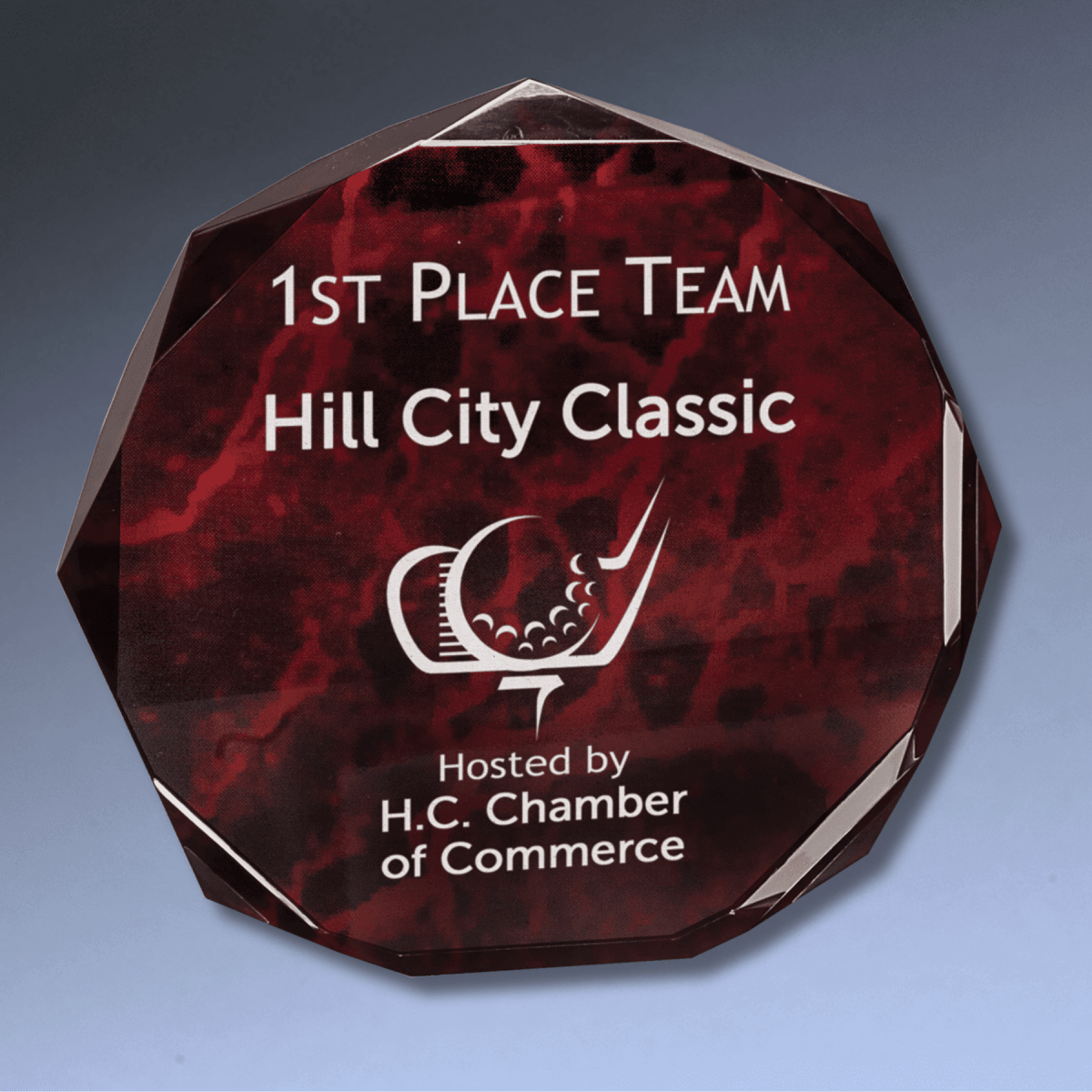 Octagon Acrylic Award - Engraved for Desks & Display - Red Marble