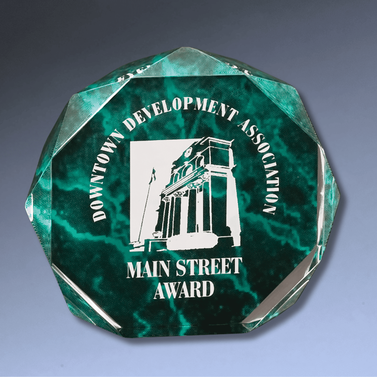 Octagon Acrylic Award - Engraved for Desks & Display - Green Marble