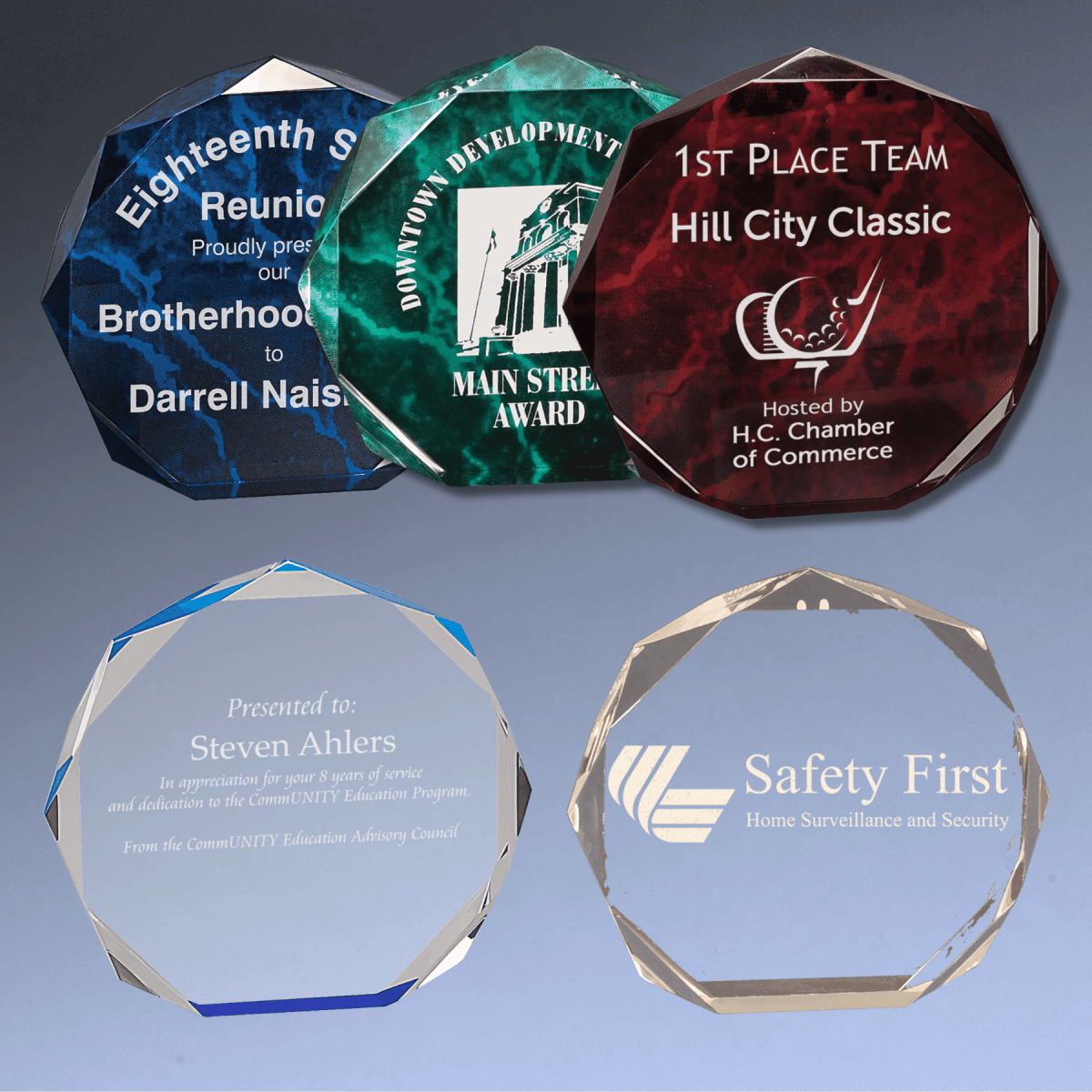 Octagon Acrylic Award - Engraved for Desks & Display - Green Marble