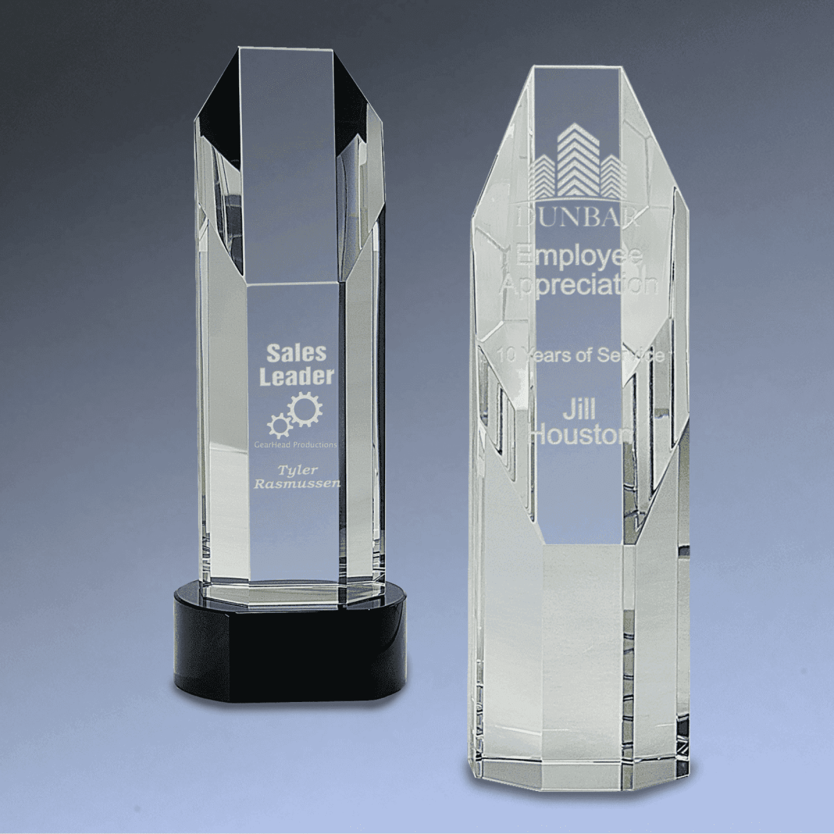 Octagon Slant - Top Crystal Awards Self - Standing or with Black Base - Clear Crystal