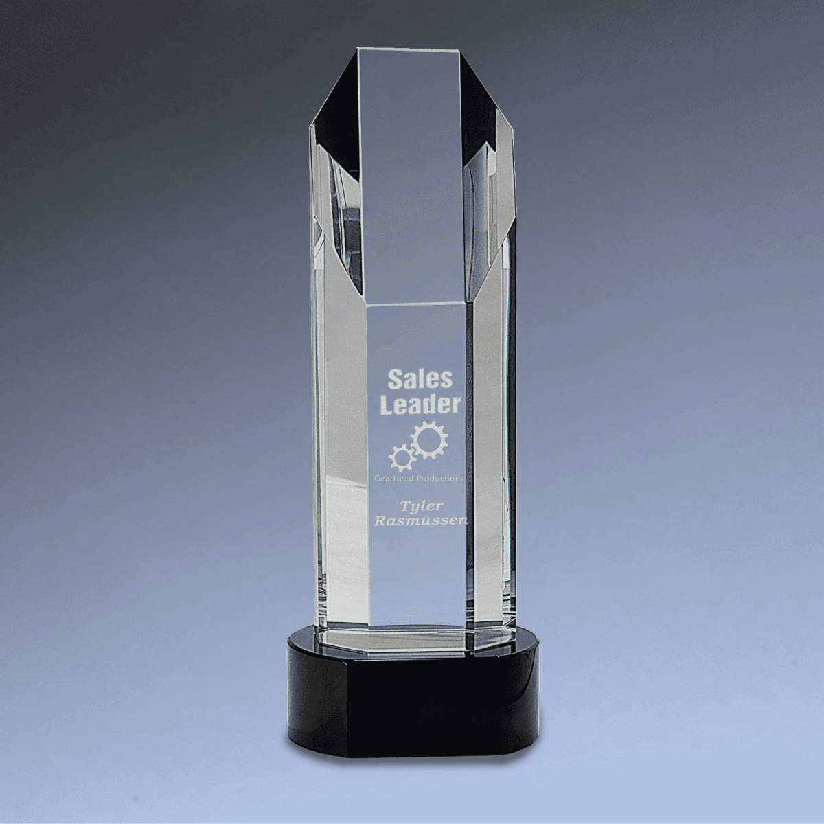 Octagon Slant - Top Crystal Awards Self - Standing or with Black Base - Black Crystal Base