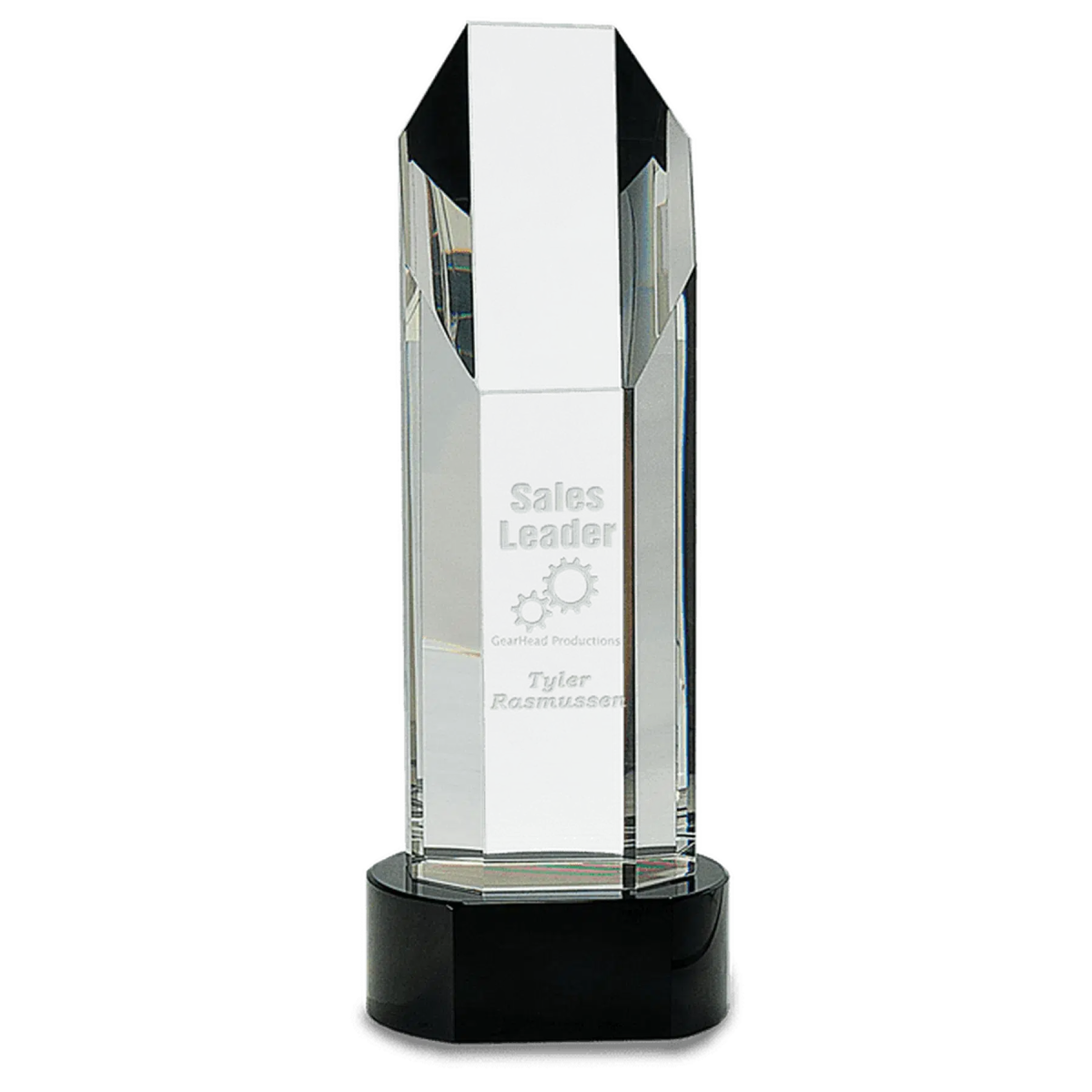 Octagon Slant - Top Crystal on Black Pedestal Base - LightForce Laser Engraving, LLC