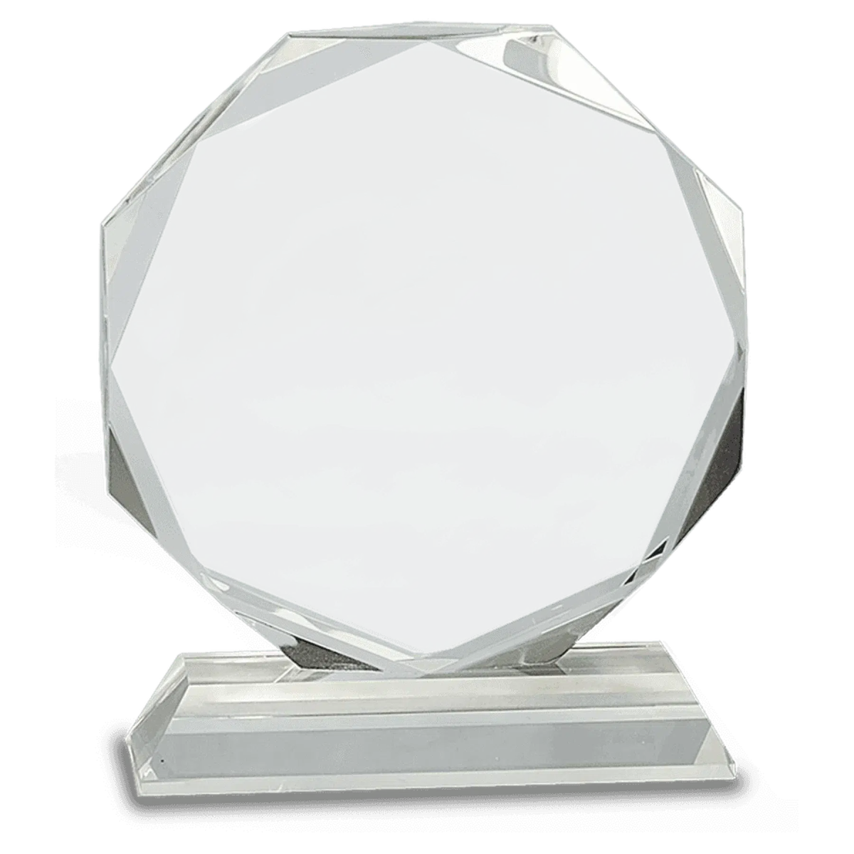 Optic Crystal Octagon on Clear Pedestal Base - LightForce Laser Engraving, LLC