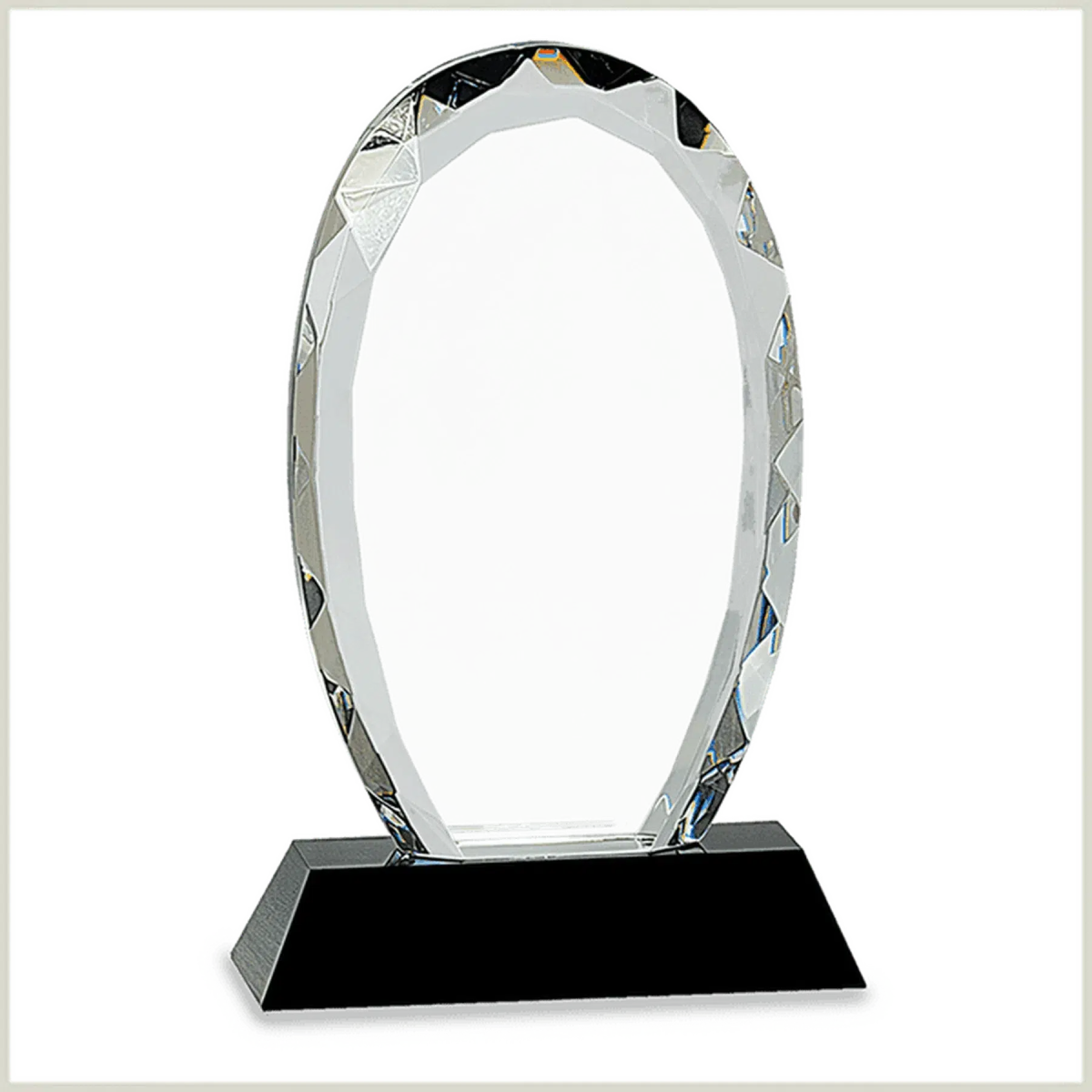 Oval Facet Crystal on Black Pedestal Base - LightForce Laser Engraving, LLC