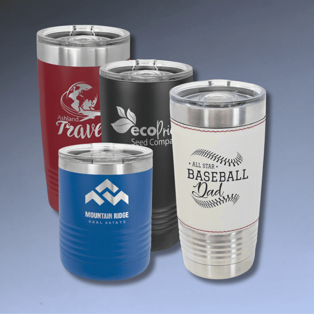 Personalized 20 oz. Ringneck Tumblers - Polar Camel Colors and Sport Themes - Black/Silver Ring (Slider Lid)