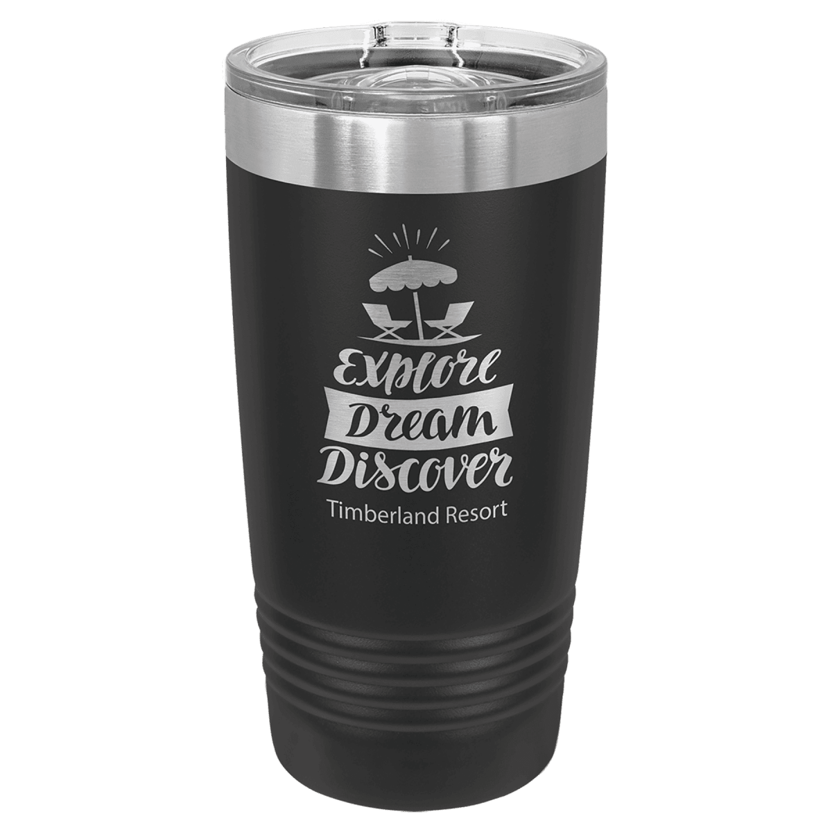 Personalized 20 oz. Ringneck Tumblers - Polar Camel Colors and Sport Themes - Black/Silver Ring (Slider Lid)