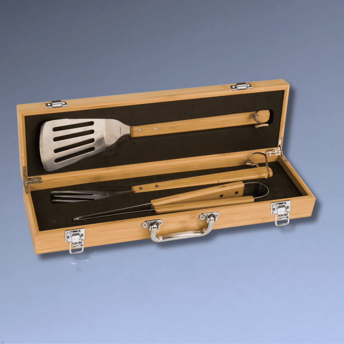 Personalized 3 - Piece Barbeque Tool Set in Maple or Bamboo - Maple Case