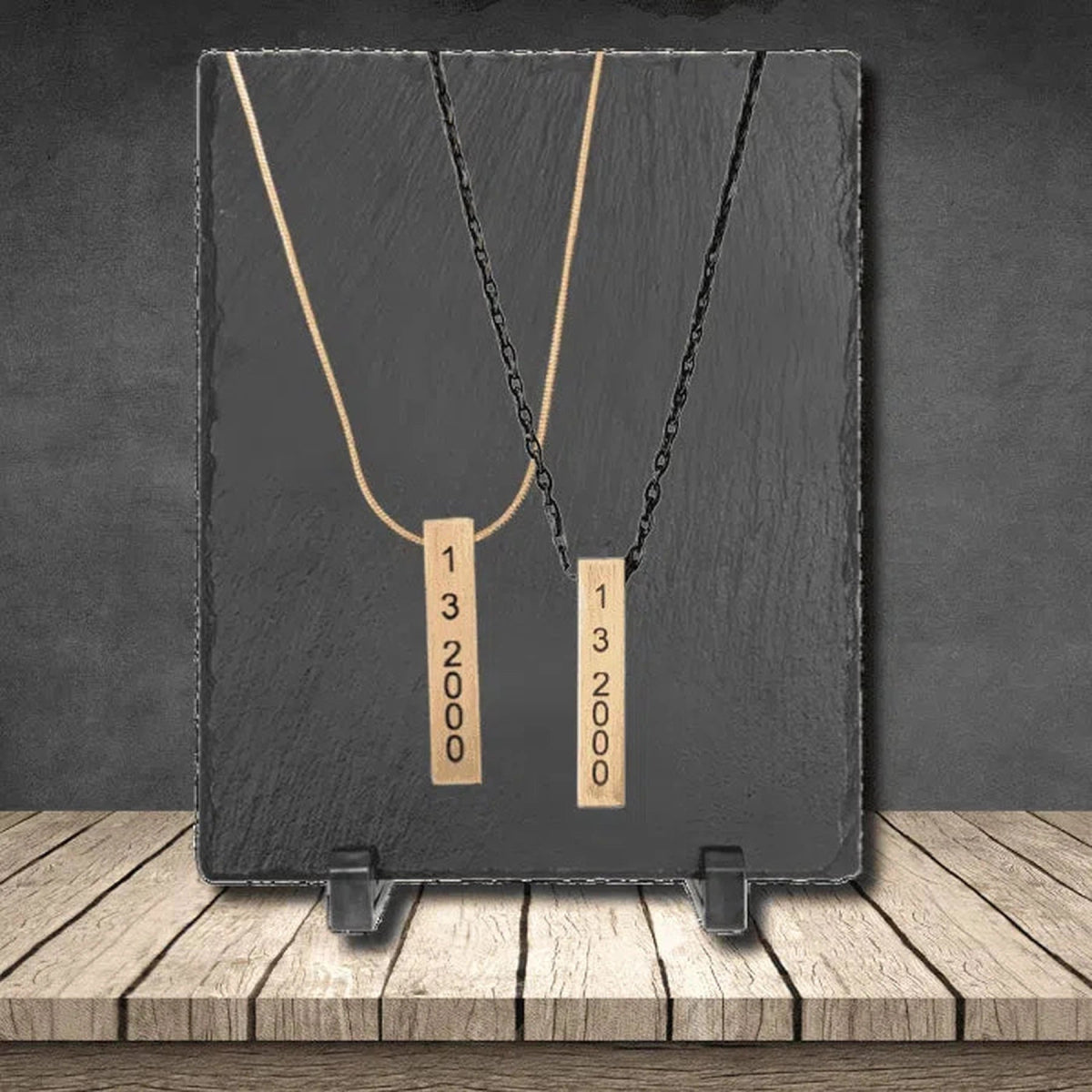 Personalized 3D Brass Necklace Rectangle (Gold or Black Chain) - LightForce Laser Engraving, LLC