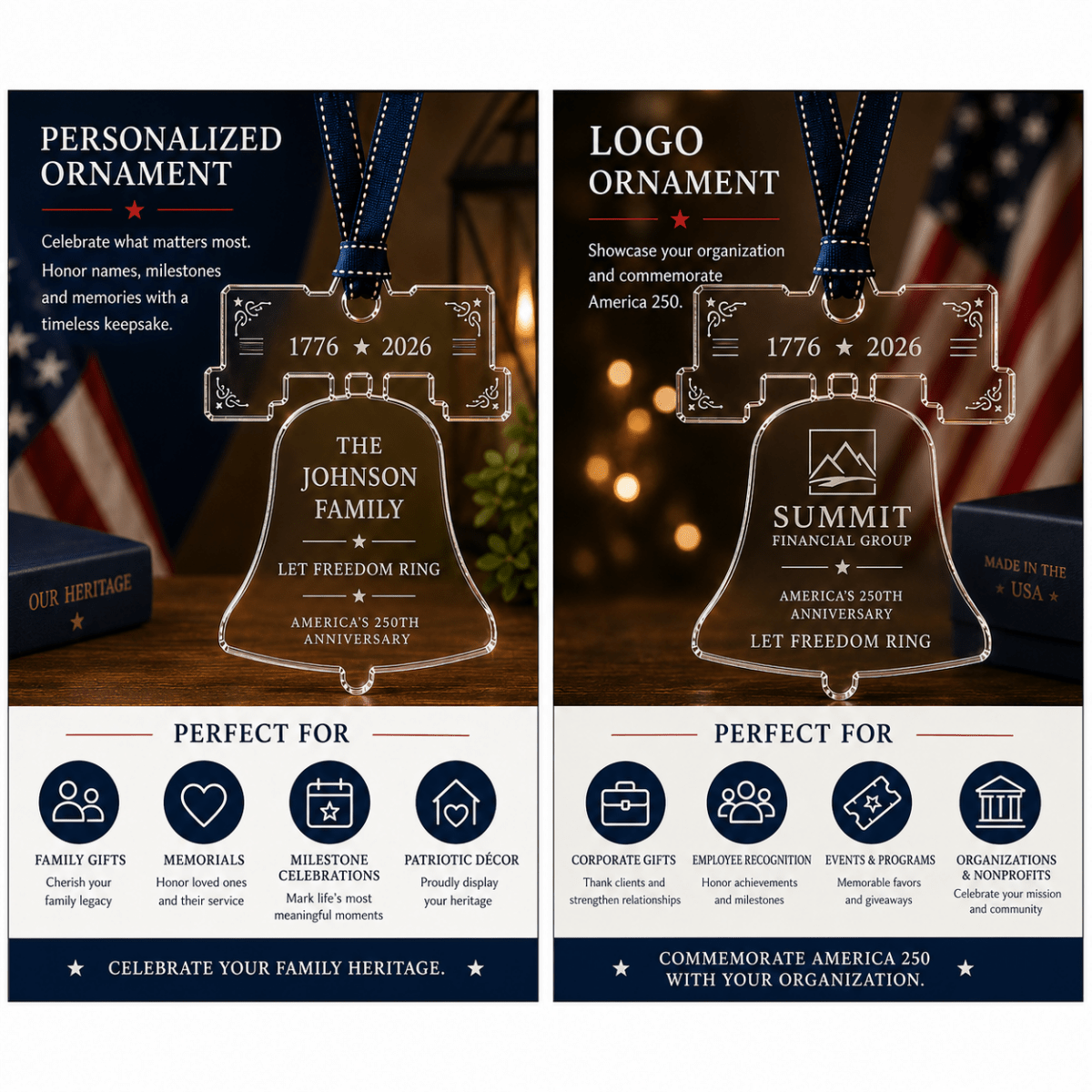 Personalized America 250 Liberty Bell Acrylic Ornament - Heritage Classic