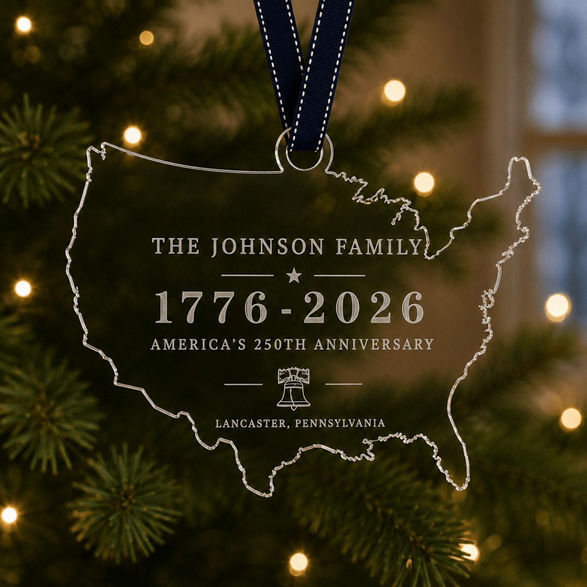 Personalized America 250 USA Map Acrylic Ornament - Heritage Classic