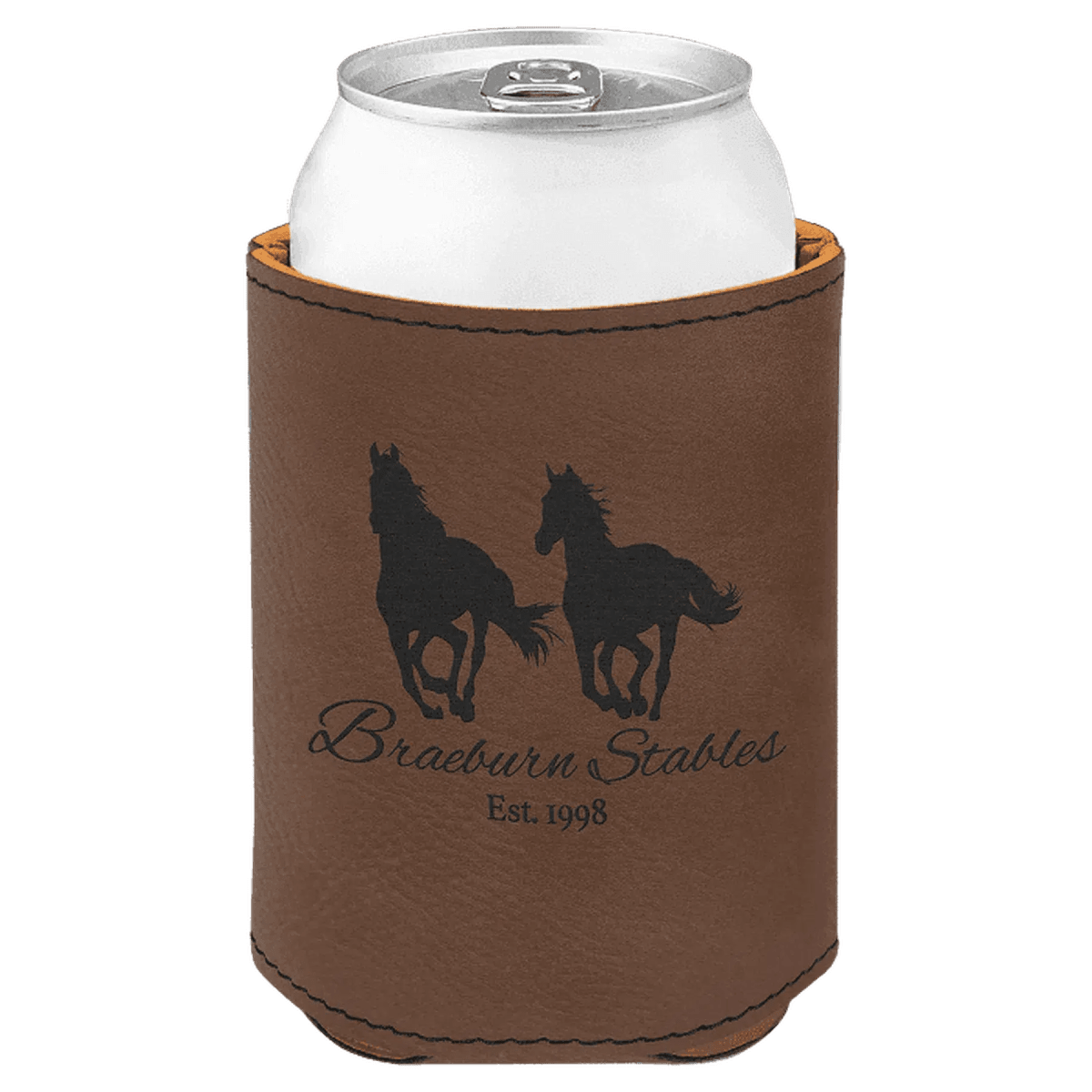 Personalized Beverage Holders – Leatherette, Cork & Sport Themes - Dark Brown