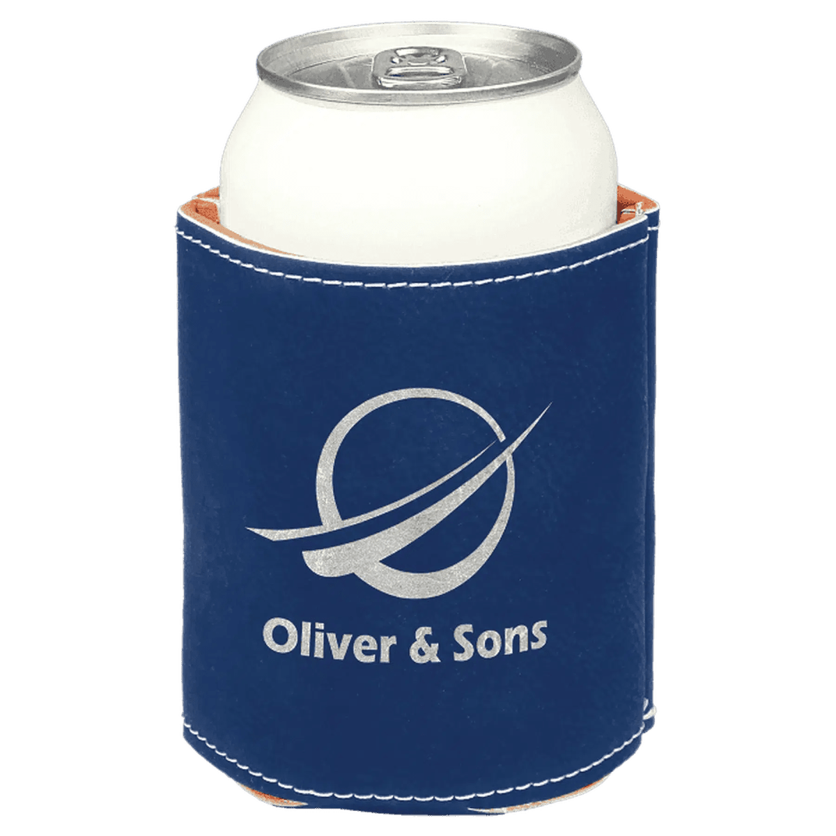 Personalized Beverage Holders – Leatherette, Cork & Sport Themes - Blue/Silver