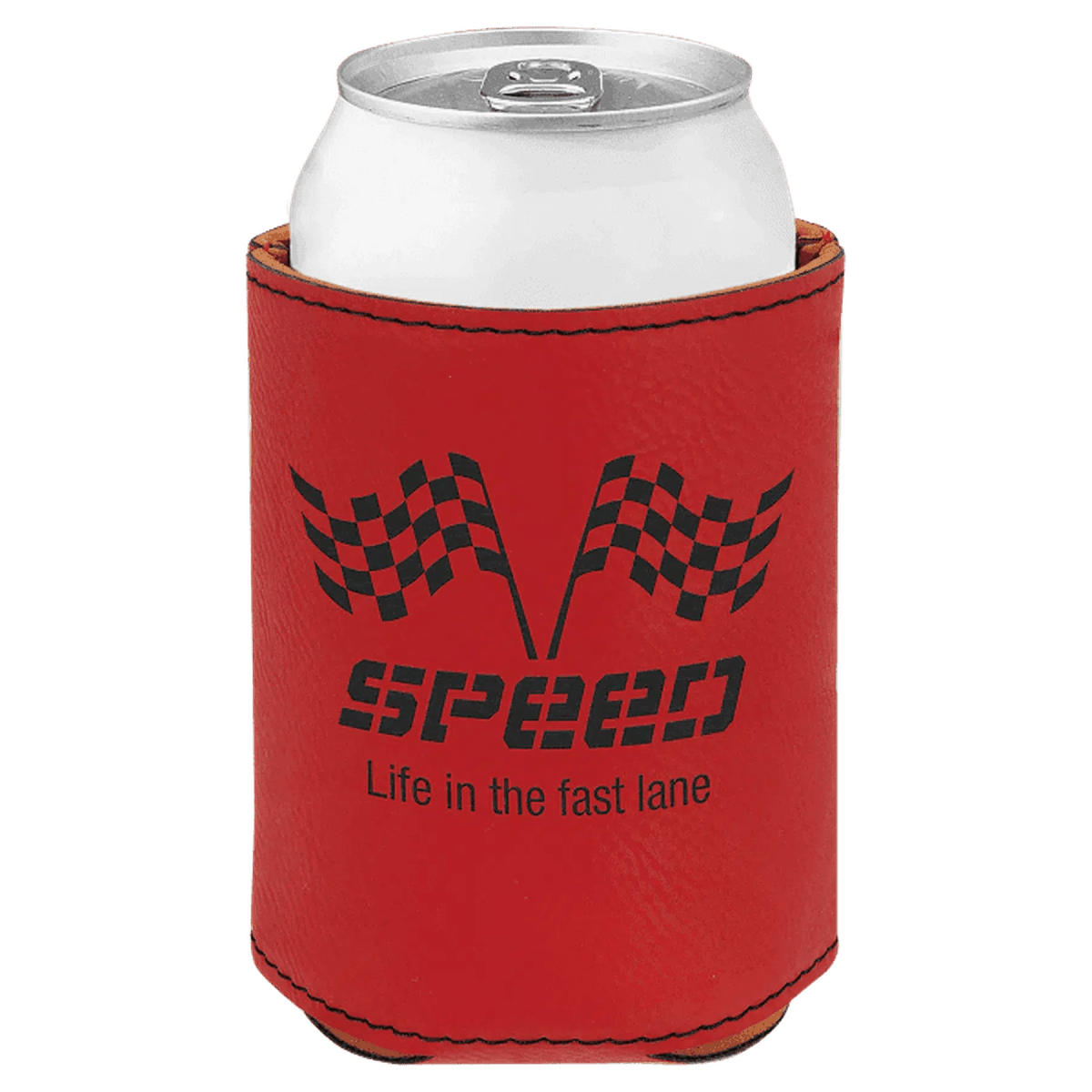 Personalized Beverage Holders – Leatherette, Cork & Sport Themes - Red