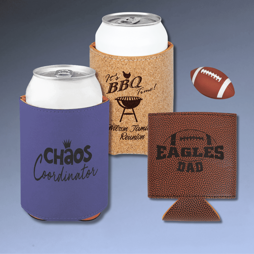 Personalized Beverage Holders – Leatherette, Cork & Sport Themes - Football