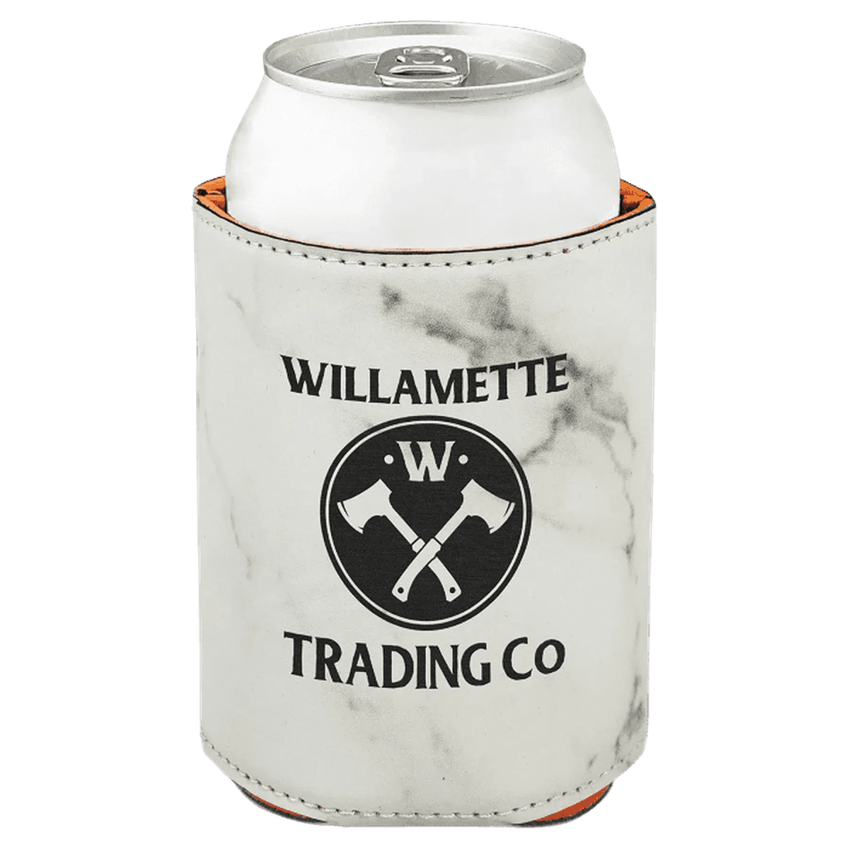 Personalized Beverage Holders – Leatherette, Cork & Sport Themes - White Marble