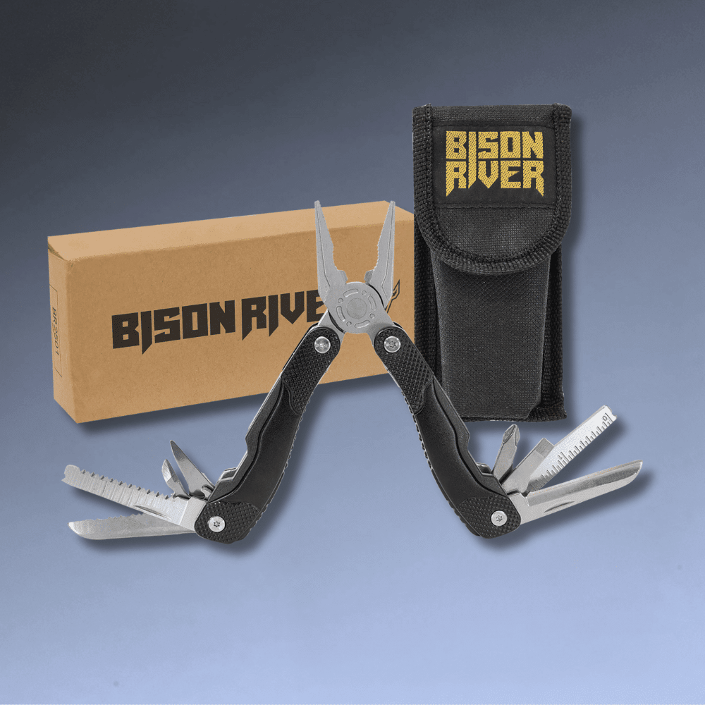 Personalized Bison River 13 Function Multi Tool with Nylon Sheath - Black
