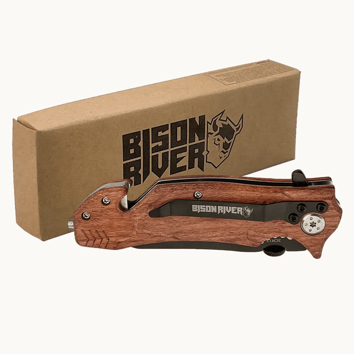 Personalized Bison River Rescue and Survival Knife - Genuine Wood