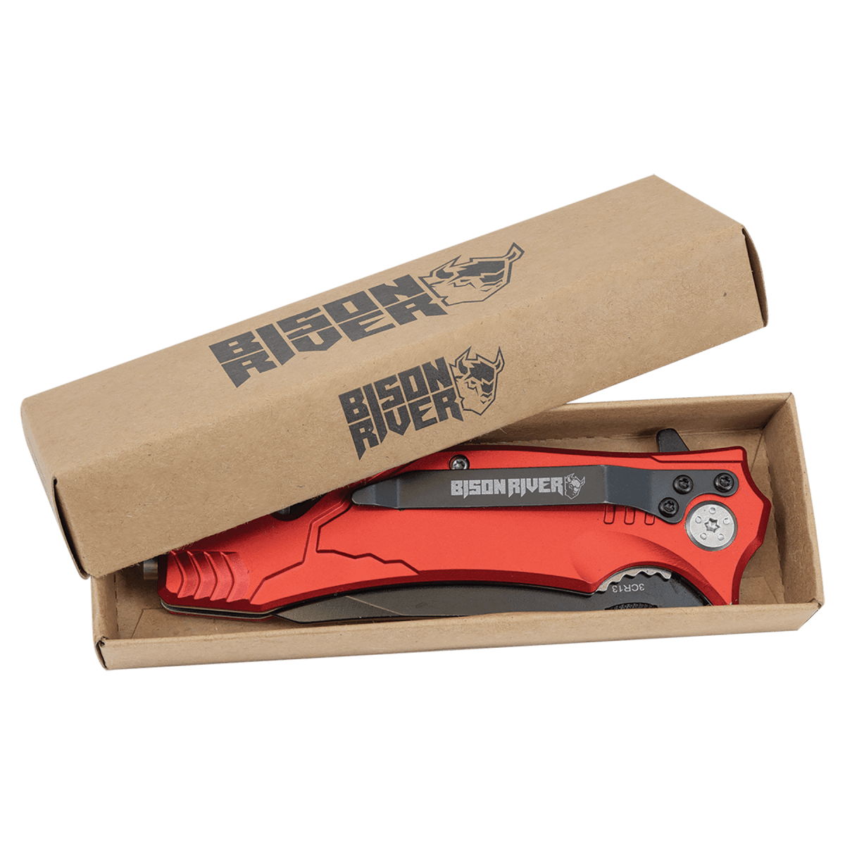 Personalized Bison River Rescue and Survival Knife - Anodized Aluminum