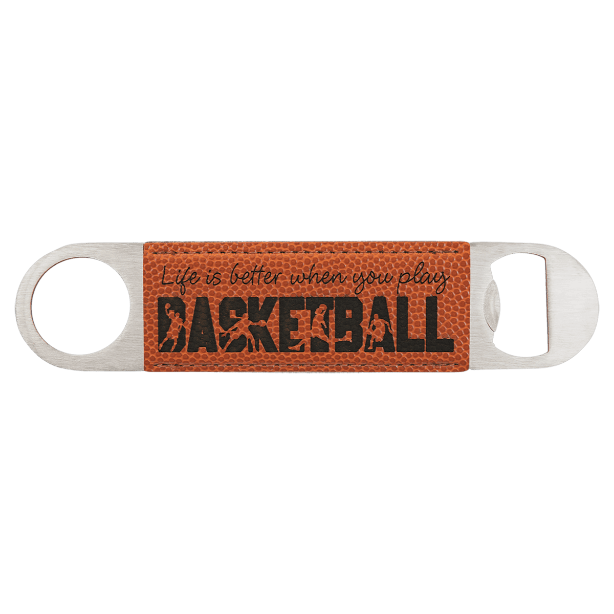 Personalized Bottle Openers - Extra Long Bar Style with Wide Ring - Basketball