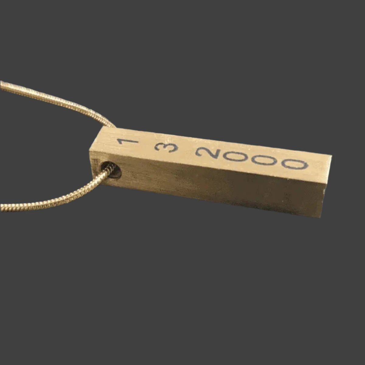 Personalized Brass Bar Necklace – Laser Marked Pendant - 20" Gold - Plated Lobster Clasp Snake Chain