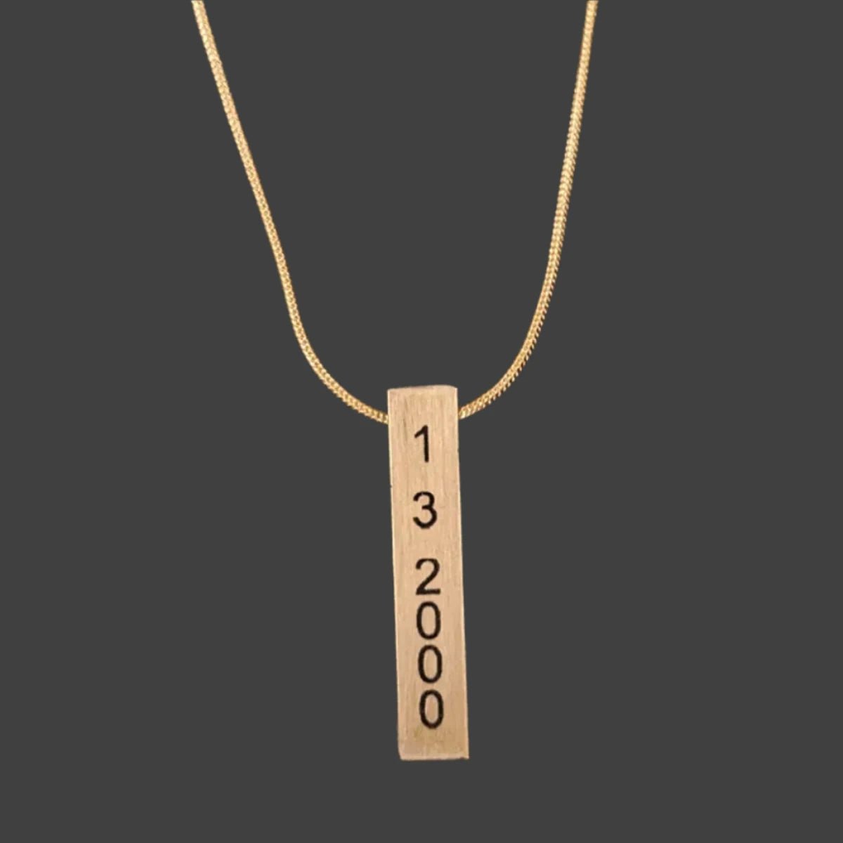 Personalized Brass Bar Necklace – Laser Marked Pendant - 20" Gold - Plated Lobster Clasp Snake Chain