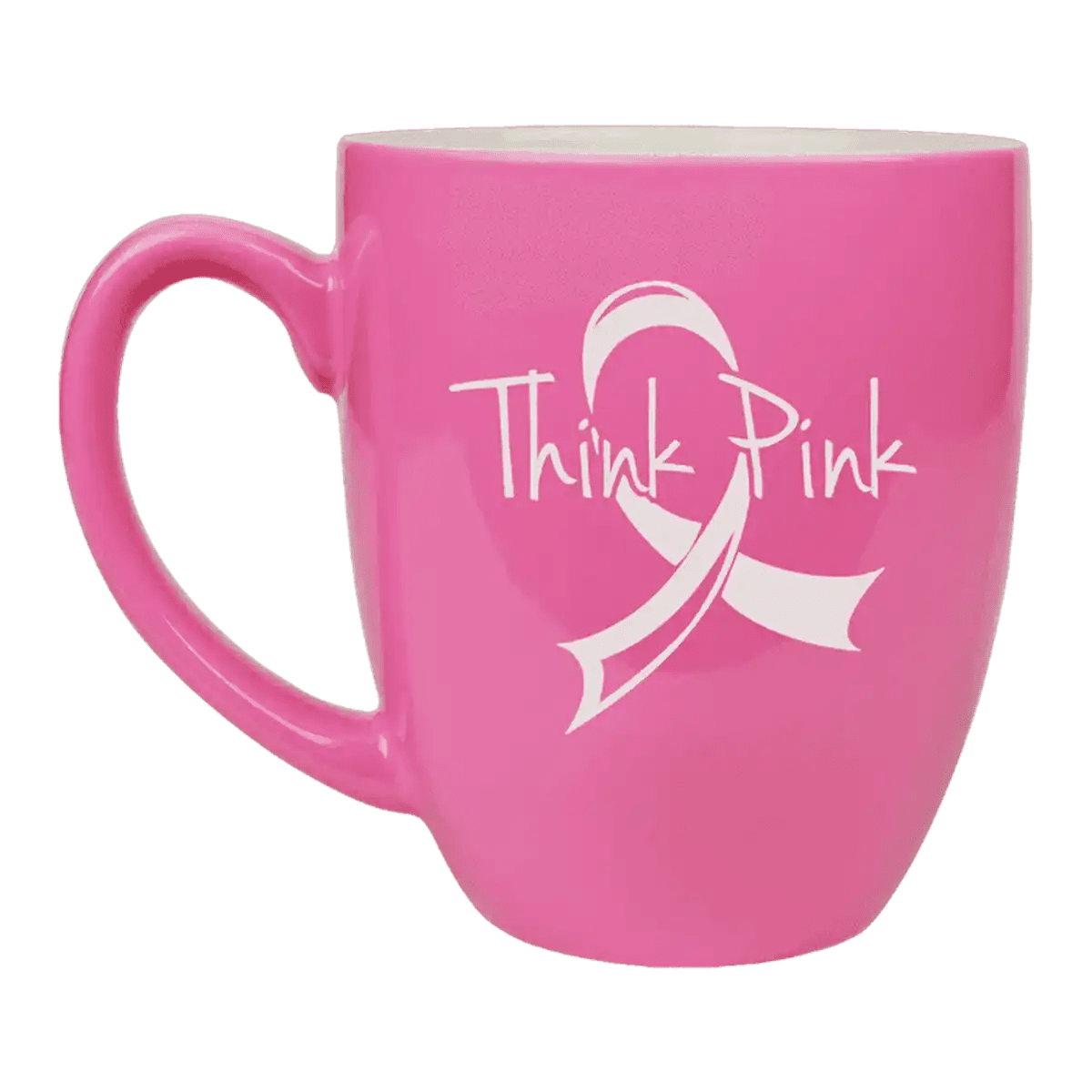Personalized Ceramic Coffee Mugs – Bistro and Rounded Styles - Pink/White